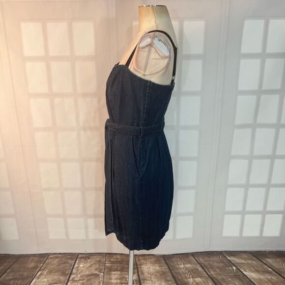 DKNY Blue Denim Belted Mini Pleated Sleeveless Jumper Dress Size Medium - Picture 7 of 10